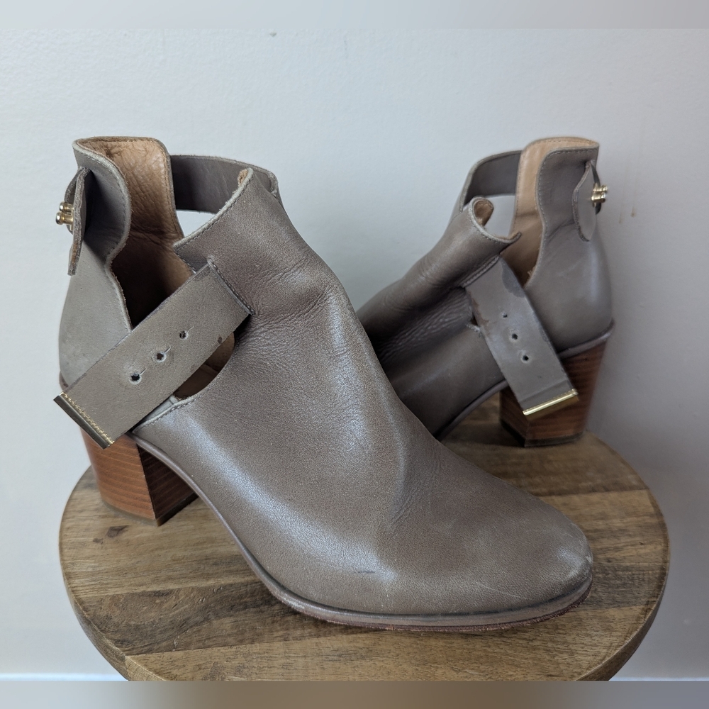 Whistles Leather Peep Strap Ankle Boots/Booties, Gray Brown/Beige (SIZE 38/7 - Picture 2 of 12